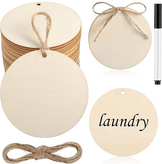 40 Pack Round Wood Tag Wooden Circles for Craft Wooden Unfinished Round Circles with Hole Blank W... | Amazon (US)