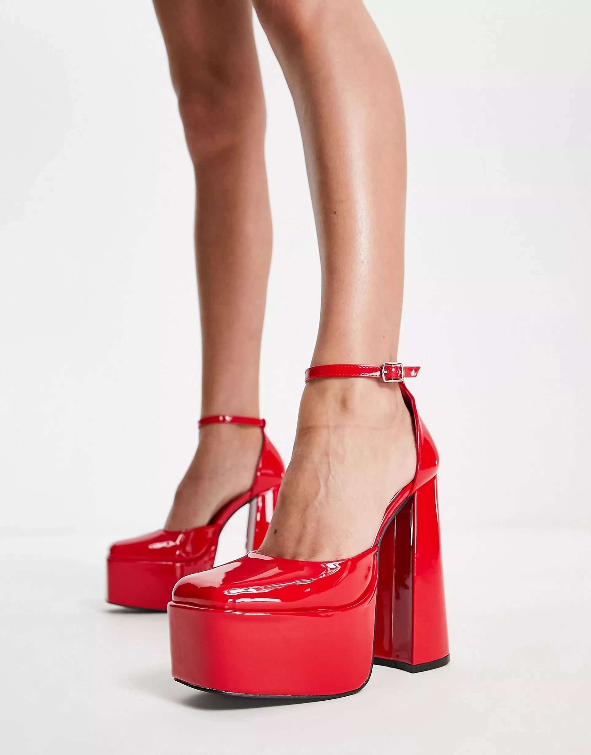 Daisy Street platform heeled shoes in red patent | ASOS (Global)