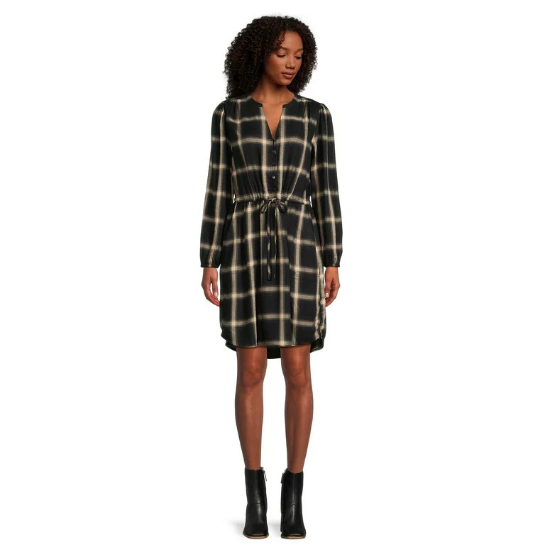 Time and Tru Women's Long Sleeve Drawstring Dress | Walmart (US)