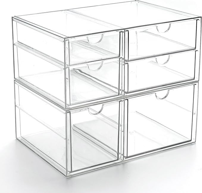 Prsildan Acrylic Drawer Makeup Organizer with 6 Drawers, Set of 2 Office Desk Organizers Accessor... | Amazon (US)
