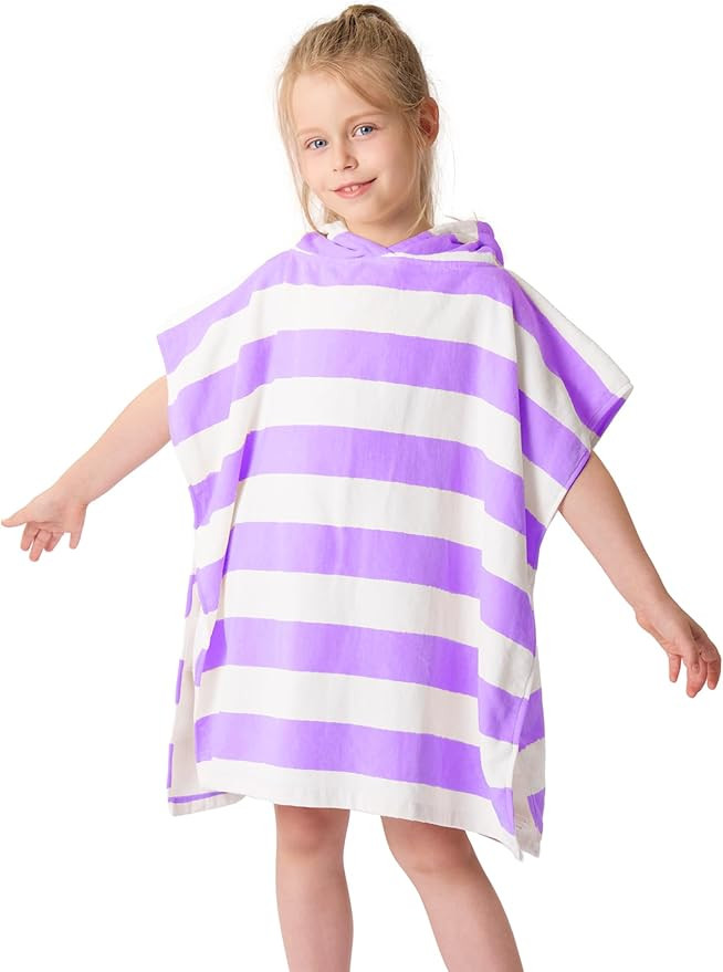 Toddler Bath Towel Poncho Thick Cotton Striped Beach Towels for Kids Gifts (2-6, Purple) | Amazon (US)