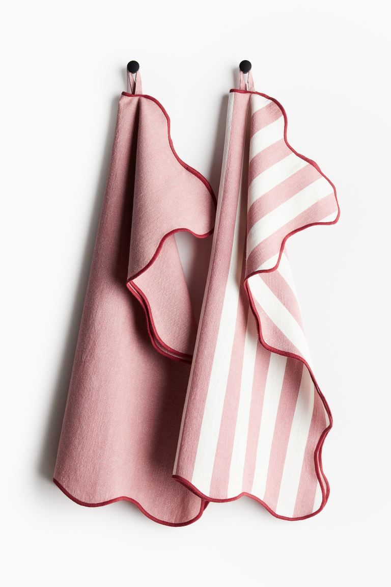 2-pack Scalloped-edge Tea Towels - Dusty rose/striped - Home All | H&M US | H&M (US + CA)