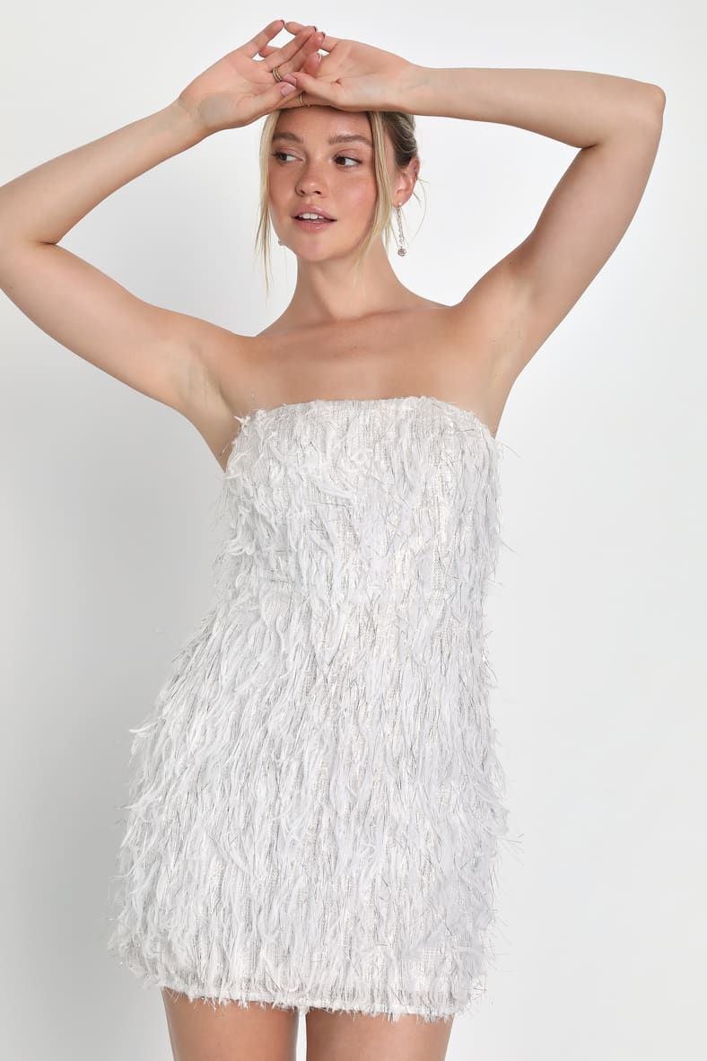 Flawless Celebration White Fringe Strapless Bodycon Mini Dress | Lulus (US)