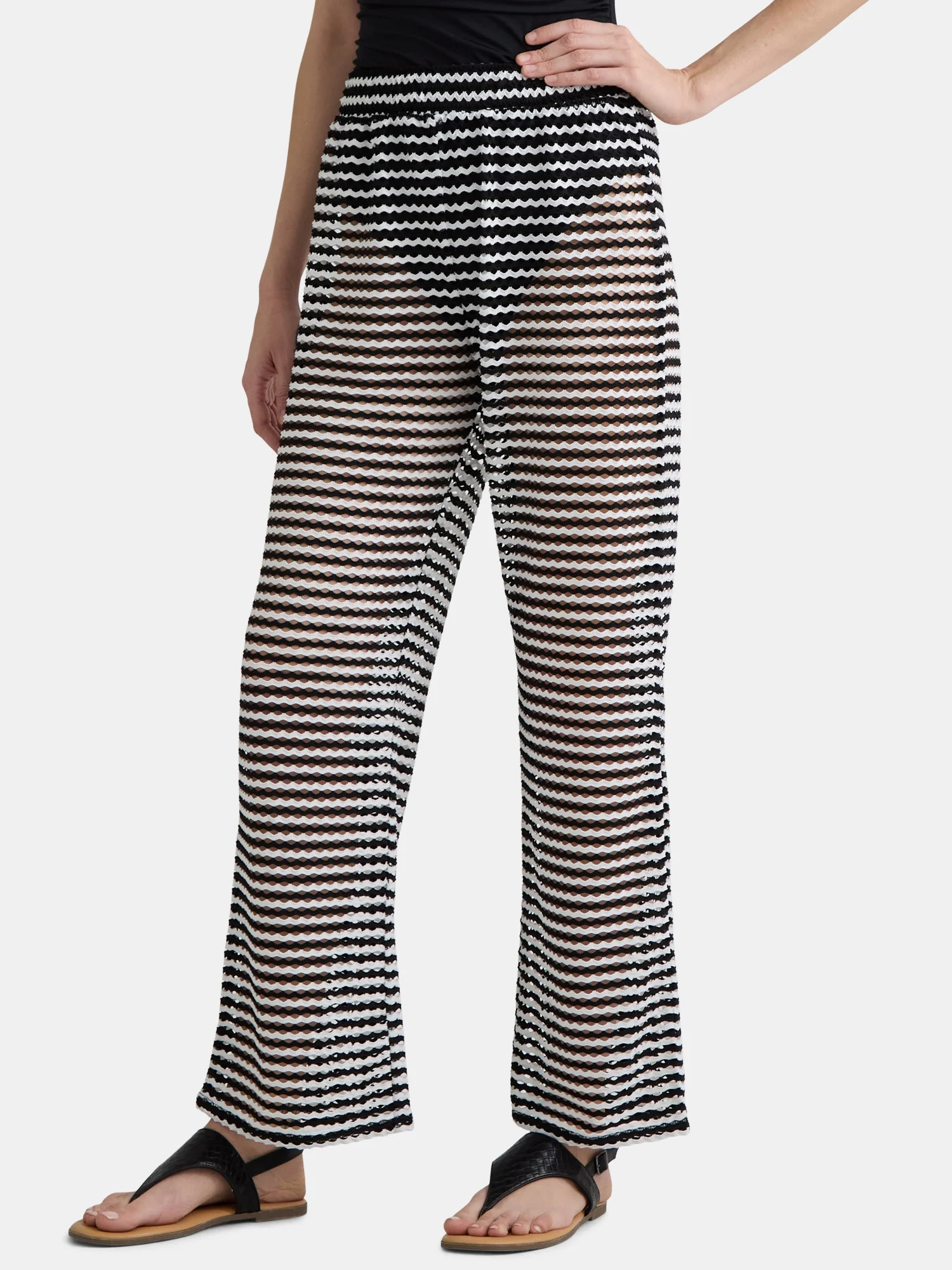 Time and Tru Women’s and Women’s Plus Stripe Mesh Coverup Pants, Sizes XS-3X | Walmart (US)