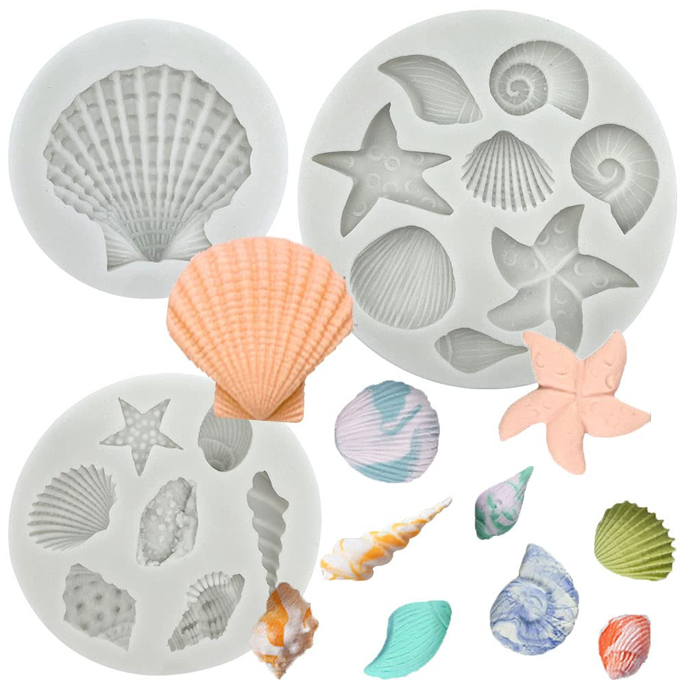 3 PCS Marine Theme Cake Fondant Silicone Mold Seashell Conch Starfish Coral Baking Molds for DIY ... | Amazon (US)