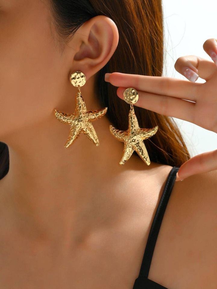 1pair Boho Textured Starfish Drop Earrings For Women For Gift | SHEIN