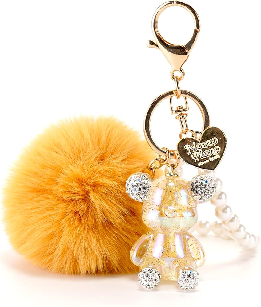 YOU WIZV Kawaii Cute Bear Keychain for Women, Bling Gummy Teddy Bear Pom Pom Key Chain Girly Wris... | Amazon (US)