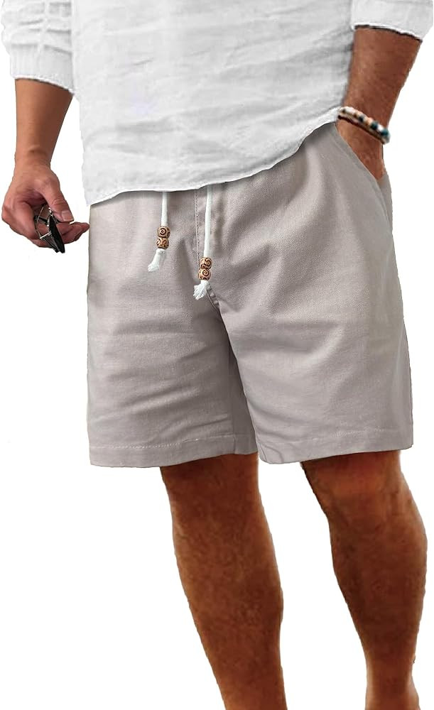 Comdecevis Men's Linen Shorts Casual Elastic Waist Drawstring Summer Beach Vacation Yoga Golf Sho... | Amazon (US)