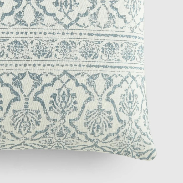 Noble Linens Elegant Cotton Decor Throw Pillow in Light Blue Antique Floral Pattern - Walmart.com | Walmart (US)