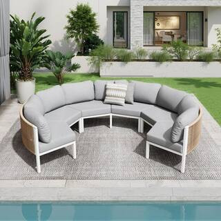 3-Piece 6-Seats Aluminum Curved Patio Outdoor Sectional Set with Light Gray Cushion | The Home Depot