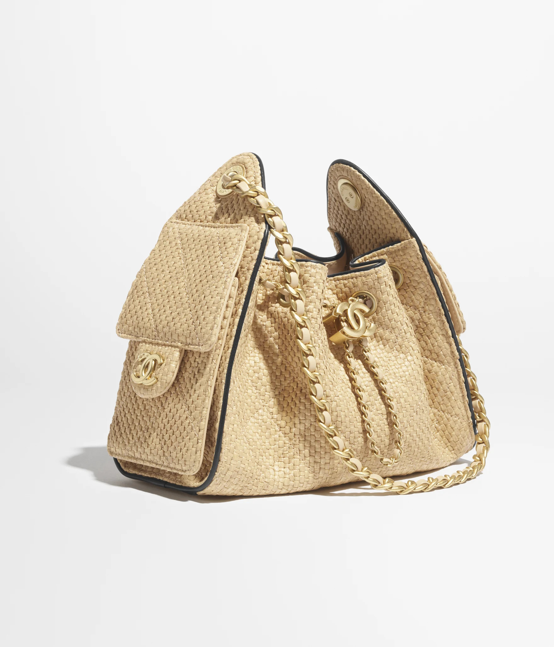 Chanel 25 mini handbag, Braided raffia, calfskin & gold-tone metal, beige & black — Fashion | C... | Chanel, Inc. (US)