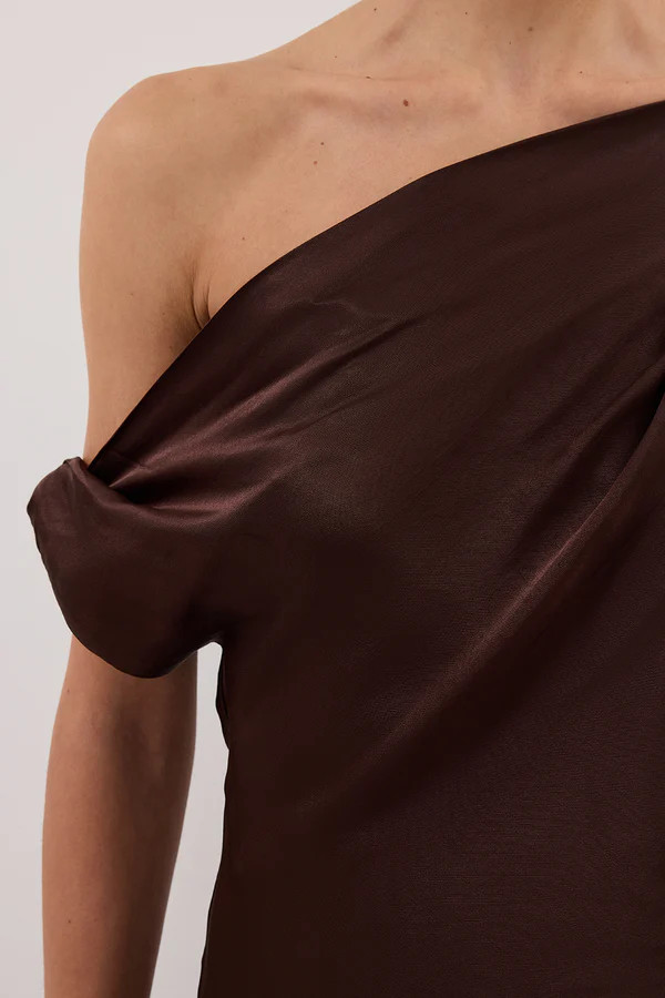 EVE BITTER CHOC ASYM SATIN TOP | DISSH