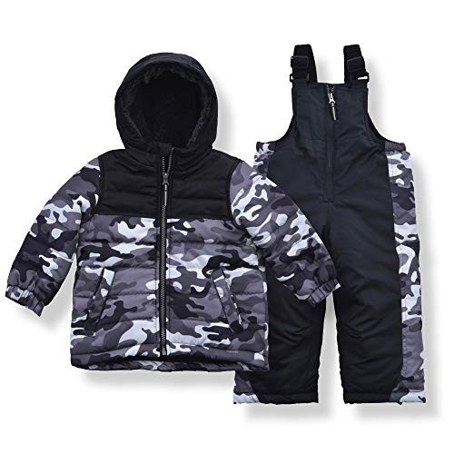 Arctic Quest Boys Ski Jacket and Snowbib Snowsuit Set 2 Piece Zip Up Jacket and Overall Snowsuit Set, Camouflage, Black Grey Camo, 3T | Amazon (US)