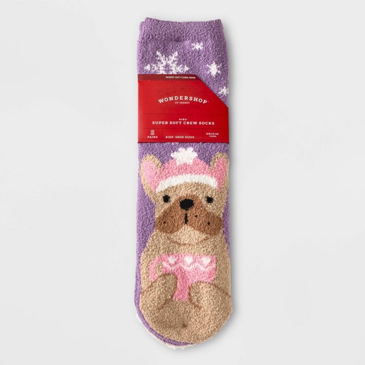 Kids' 2pk Cozy Dog Socks with Gift Card Holder Packaging - Wondershop™ Purple | Target