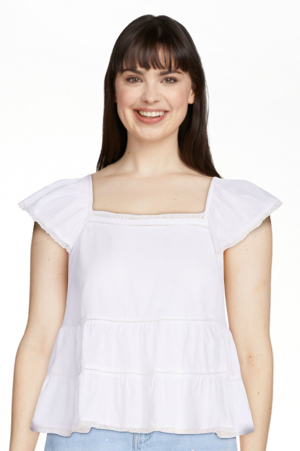 Scoop Women’s Flowy Lace Cotton Top, Sizes XS-XXL | Walmart (US)