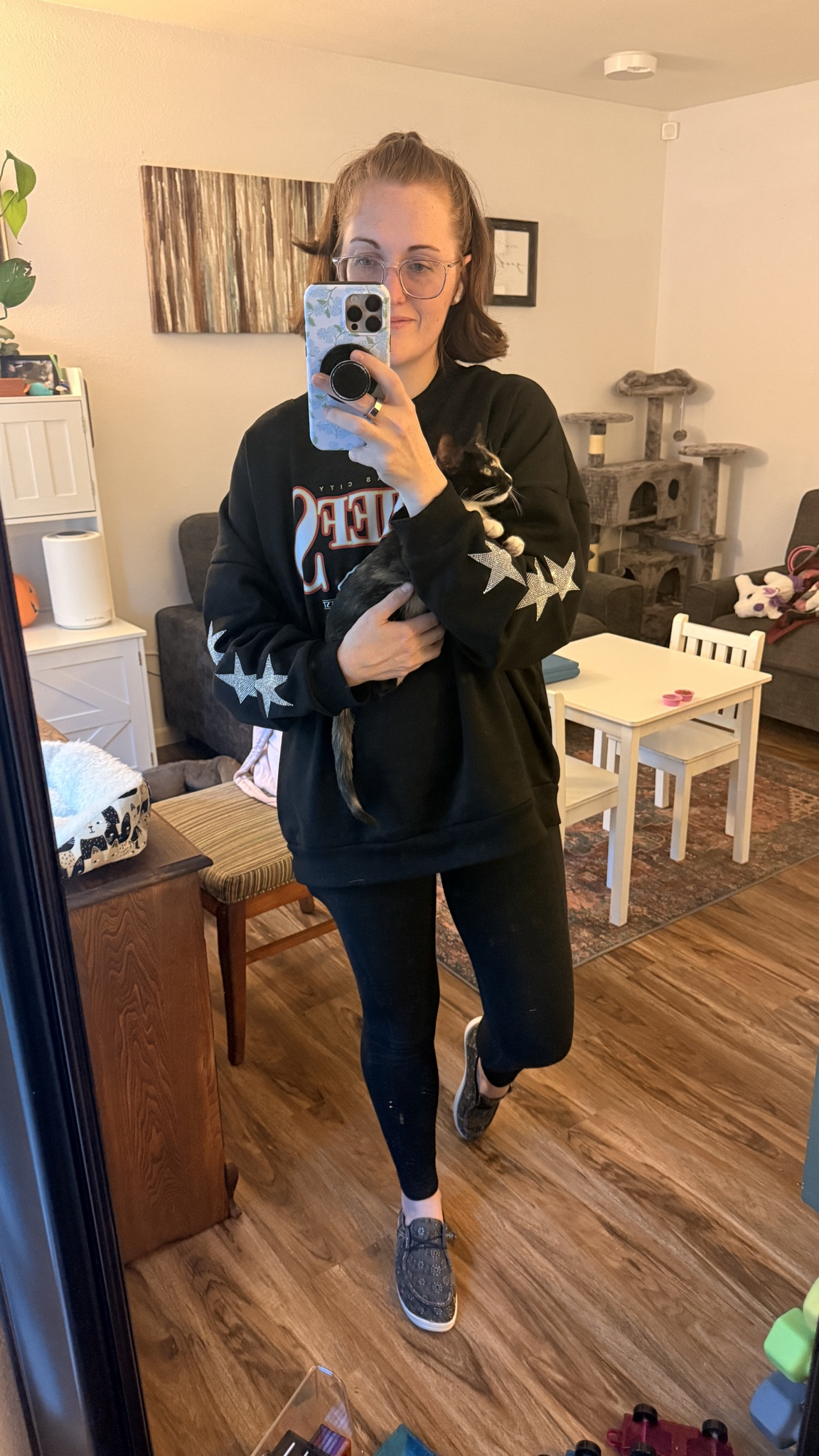 Game day essentials: Chiefs sweatshirt, comfy leggings, and my sidekick Midnight 🖤❤️ Ready to cheer on KC in comfort!

#LTKSeasonal #LTKFindsUnder50 #LTKMidsize