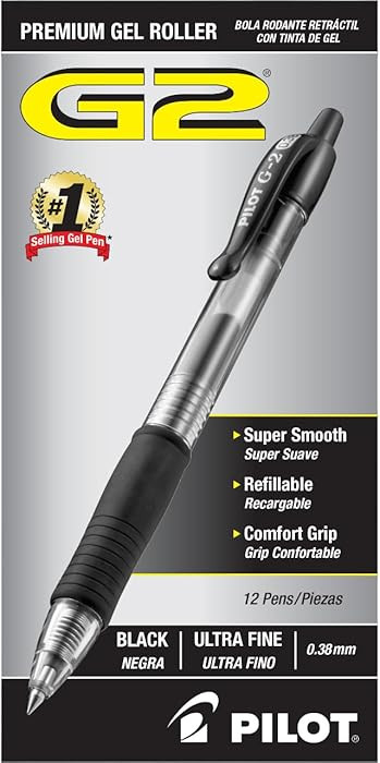 Pilot, G2 Premium Gel Roller Pens, Ultra Fine Point Gel Pens 0.38 mm, Pack of 12, Black | Amazon (US)