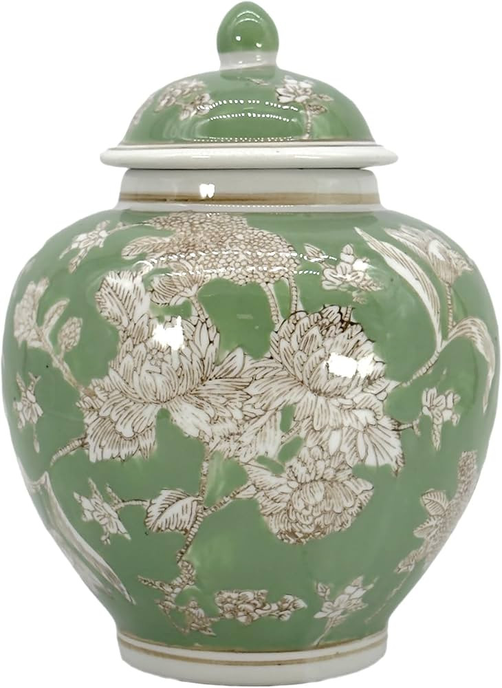 Galt International Green & White Floral Chinoiserie Ginger Jar 10" with Lid - Ginger Jar, Tea Sto... | Amazon (US)