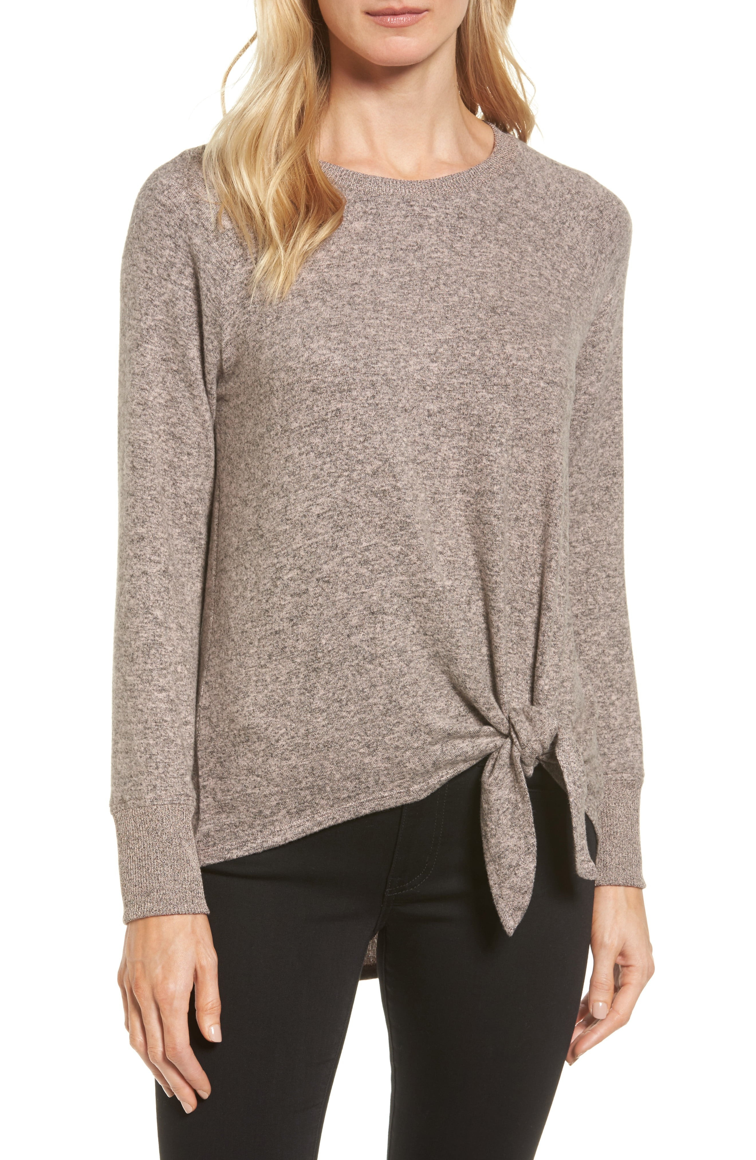 Tie Front Cozy Fleece Pullover | Nordstrom