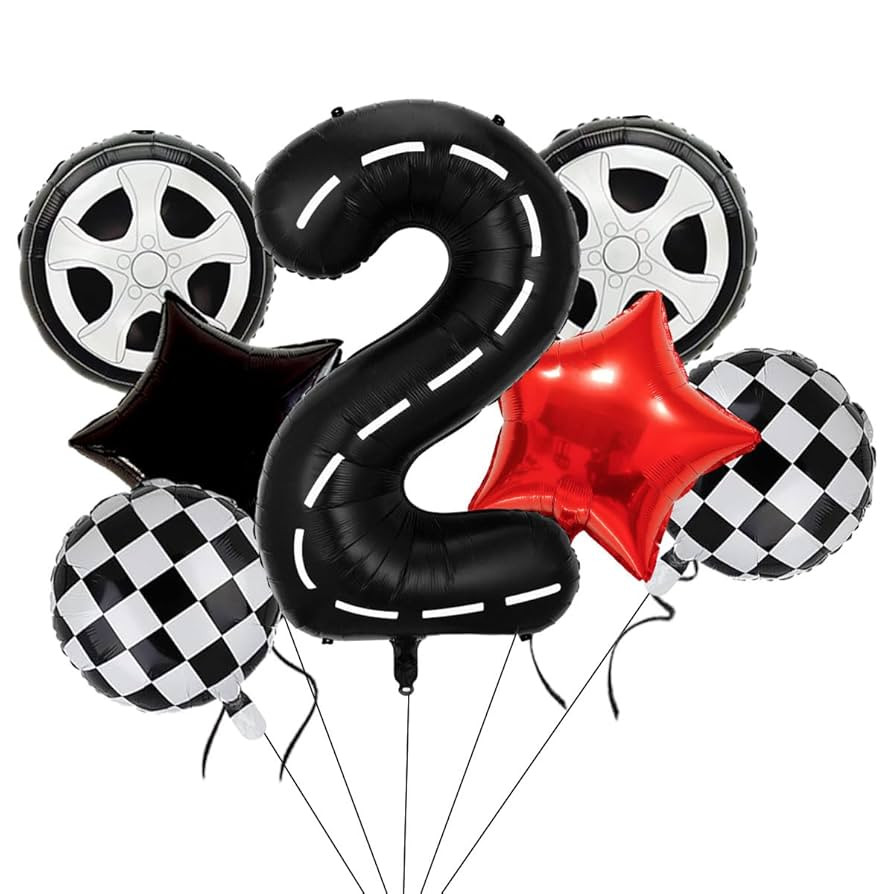 Race Car Birthday Balloons Decorations, 40 Inch Racetrack Black Number 2 Balloon, Large Mylar Bla... | Amazon (US)