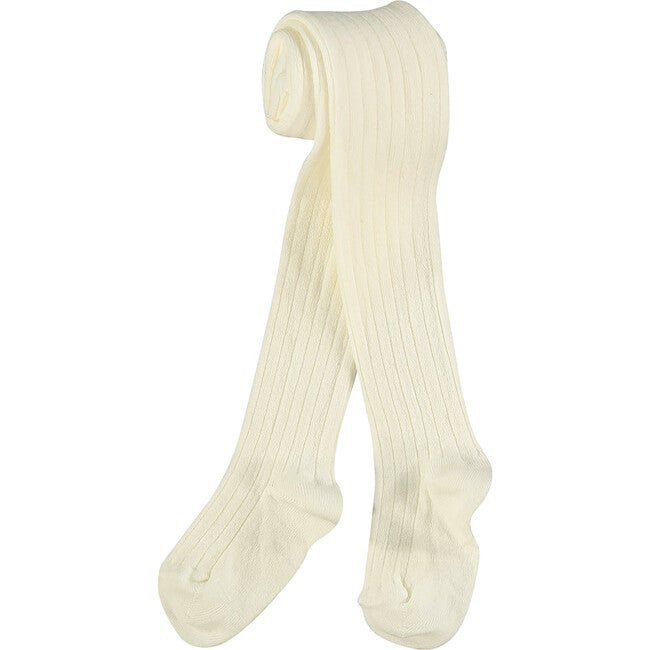 Ribbed Kids Tights, Off White | Maisonette