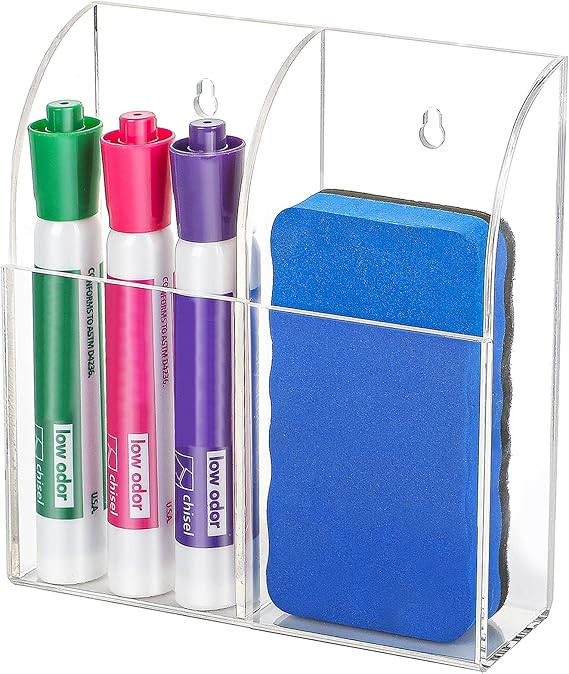 MaxGear Wall Dry Erase Marker Holder, 2 Compartments Acrylic Organizer for Remotes, Pens, Makeup,... | Amazon (US)