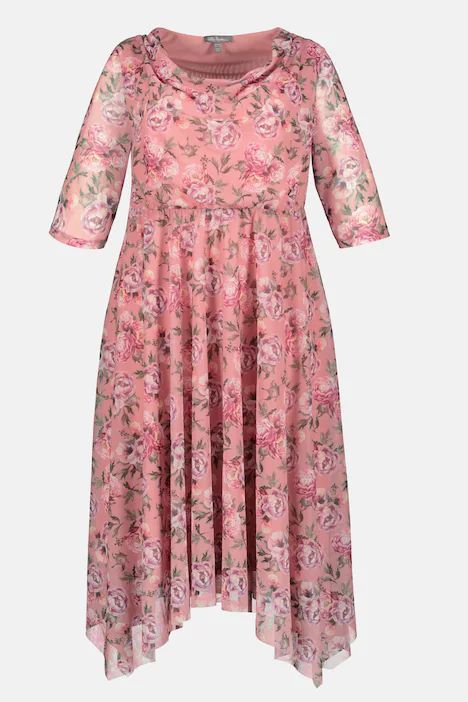 Charming Floral Print Mesh Knit Layer Dress | Ulla Popken