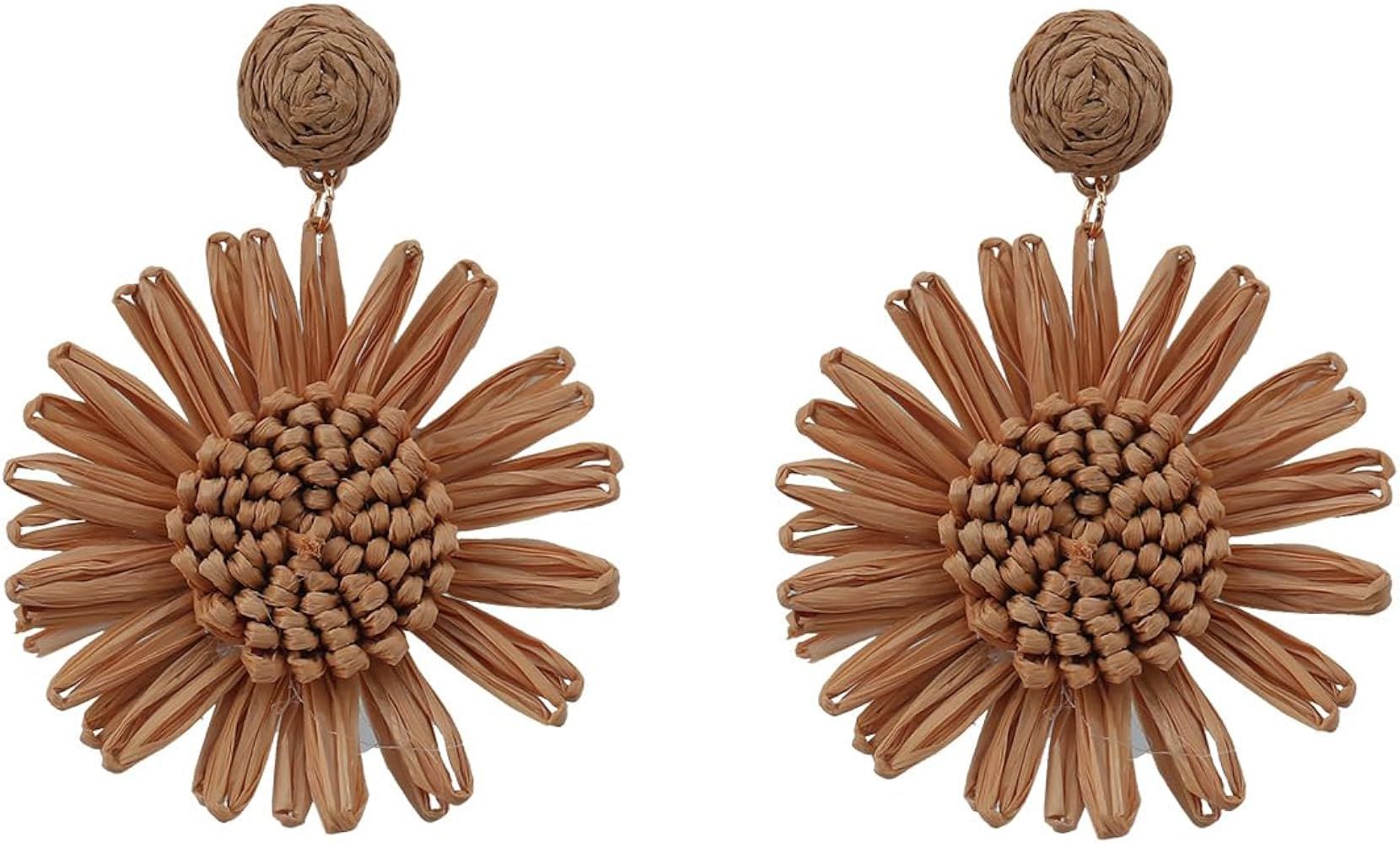 Boho Raffia Flower Earrings Cute Handmade Sunflower Raffia Rattan Drop Earrings for Women Girls T... | Amazon (US)
