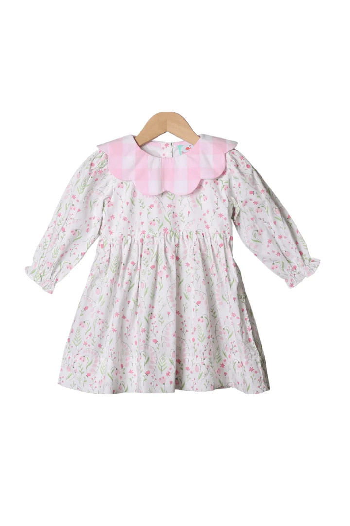 Spring Floral Pink Gingham Scalloped Dress | The Smocked Flamingo