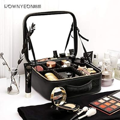 Rownyeon Makeup Train Case with Mirror Portable 10inch Cosmetic Organizer Professional Makeup Bag... | Amazon (US)