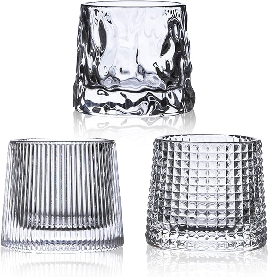 Flat bottom Crystal Whiskey Glasses, Premium 5OZ Scotch Glasses Set of 3, Old Fashioned Thick Wei... | Amazon (US)