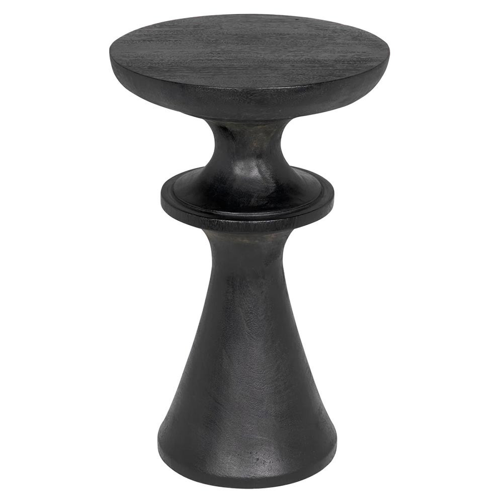 Noir Nolan Modern Classic Burnt Black Wood Round Pedestal Side Table | Kathy Kuo Home