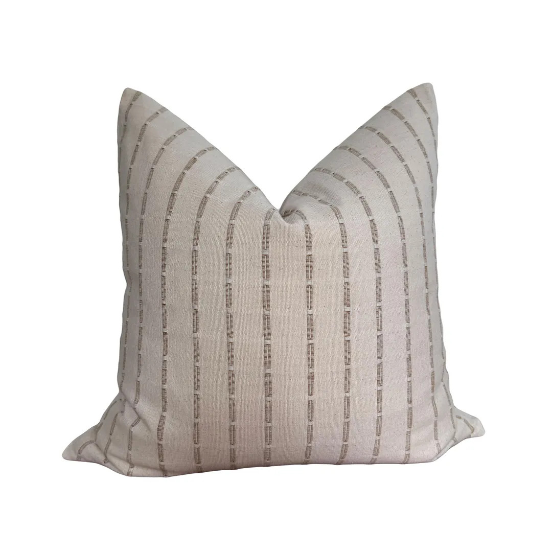 Cream and Brown Textured Stripe Pillow Cover | Hand-loomed Cotton Neutral Throw Pillo - Etsy | Etsy (Global)