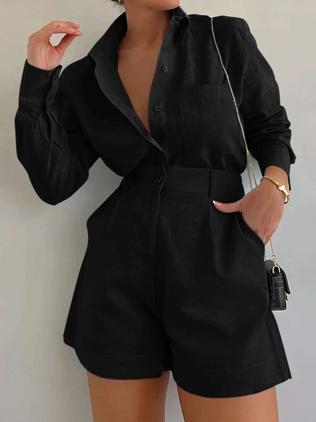 Long Sleeve Loose Shorts Set | Commense