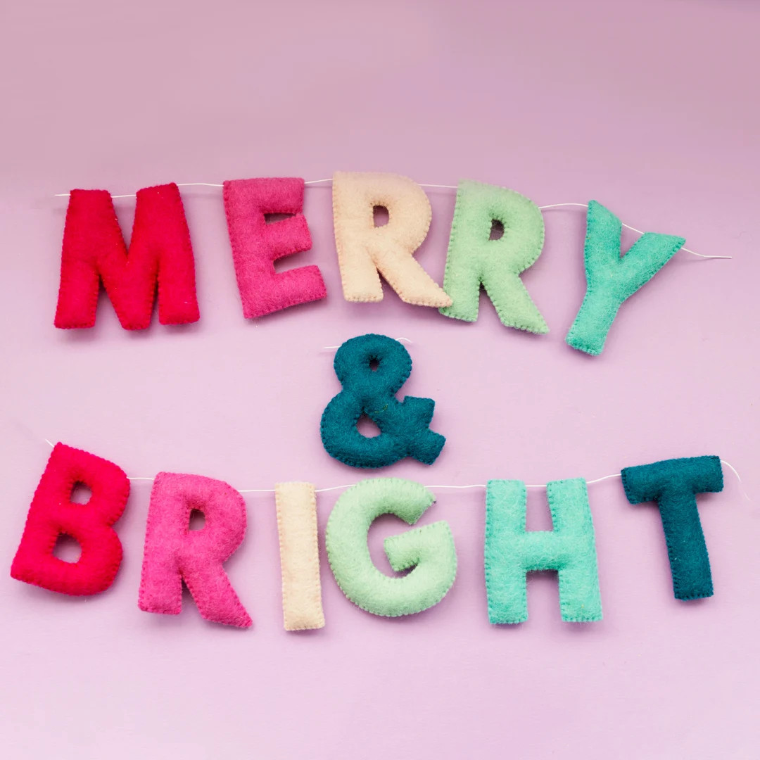 Merry & Bright Letter Garland Christmas, Christmas Gifts, Felt Christmas Garland, Bunting, Holida... | Etsy (US)