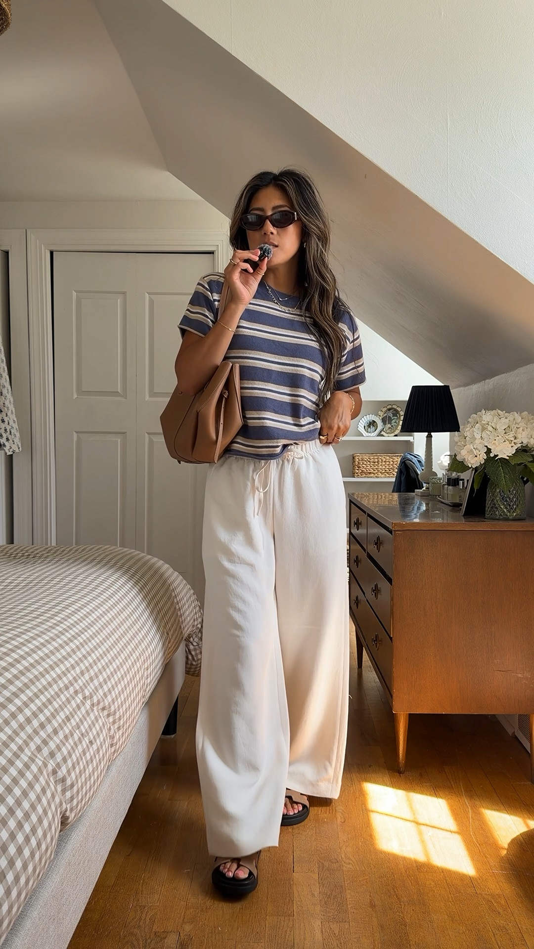 A very casual and comfortable #ootd. Love this @jcrew cashmere top! It’s so easy to dress up or down. Wearing size small! Paired with my favorite @Aritzia pants. @Steve Madden US sandals!

#LTKgrwm #LTKootd #LTKmomlife
