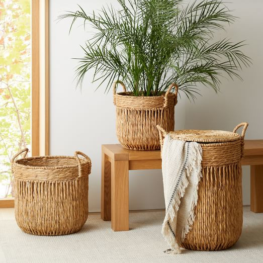 Vertical Lines Seagrass Baskets | West Elm (US)
