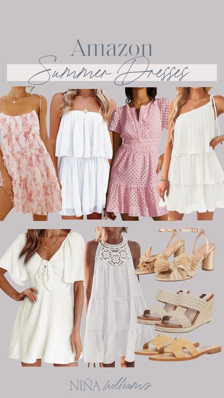 Amazon Summer dresses! White dress - summer dress - summer sandals - summer short dresses - wedding guest dress - summer outfit 

#LTKShoeCrush #LTKWedding #LTKFindsUnder50