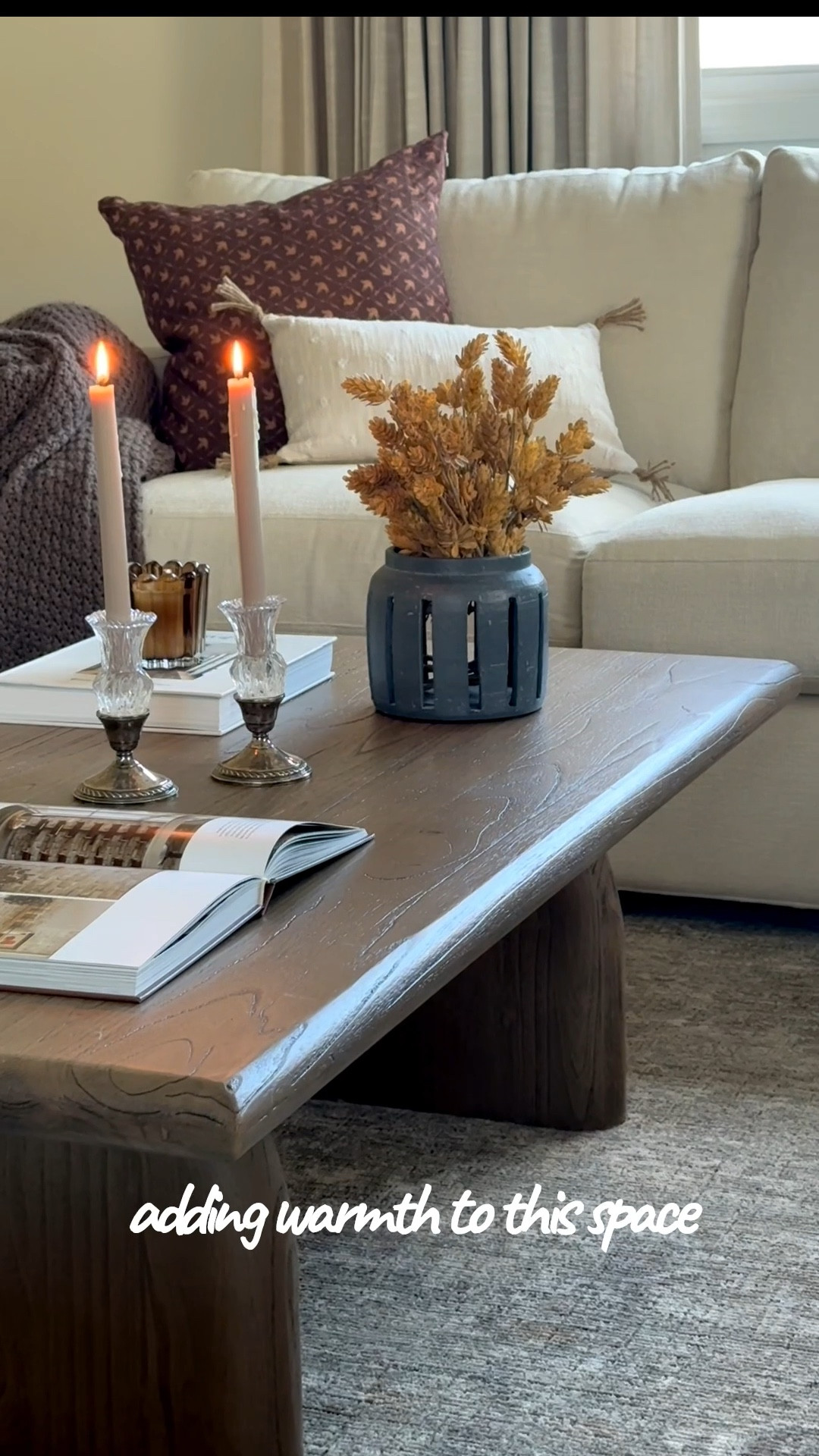 I added some warmth to the space by incorporating some darker elements like for stems and a vase, updated pillows and candle and planters.

#LTKHome #LTKStyleTip #LTKHoliday