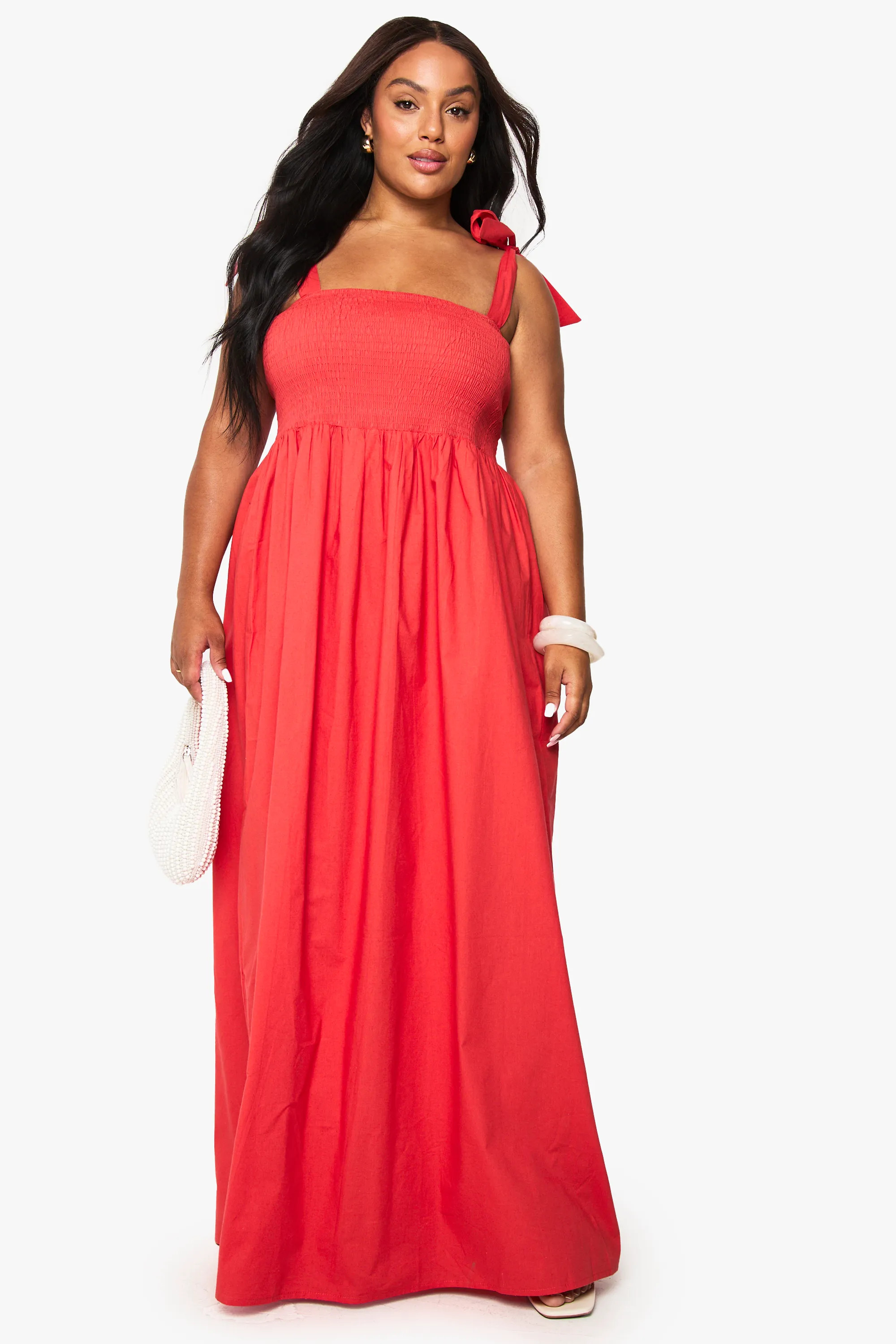 Plus Cotton Poplin Tie Shoulder Maxi Dress | boohoo (US & Canada)