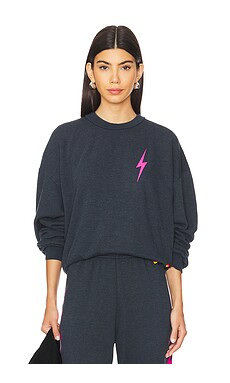 Aviator Nation Bolt 2 Relaxed Crewneck Sweatshirt in Charcoal/neon Pink` from Revolve.com | Revolve Clothing (Global)