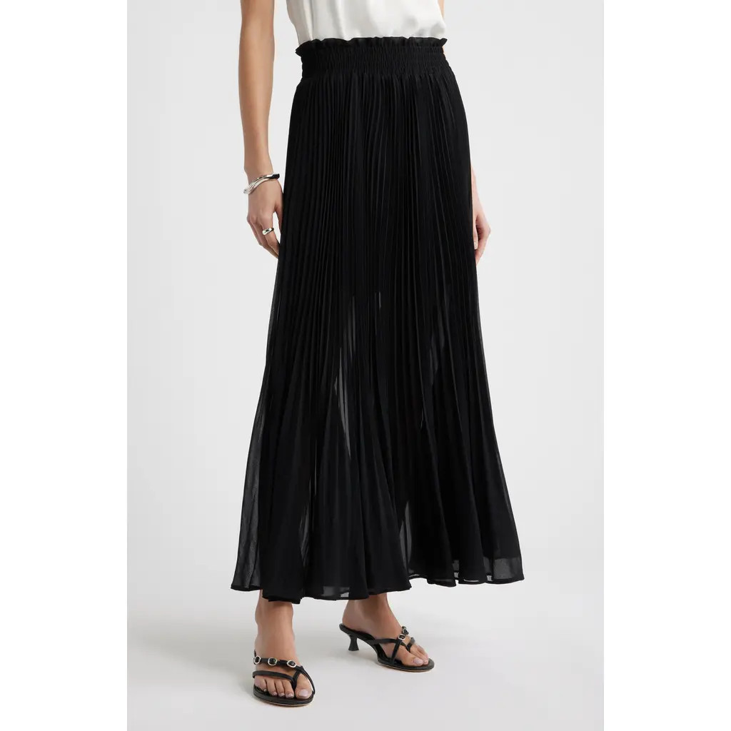 Nordstrom Pleated Semi Sheer Chiffon Midi Skirt in Black at Nordstrom, Size Small | Nordstrom