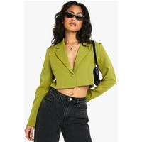 boohoo Women's Basic Woven Relaxed Fit Crop Blazer in Olive | Size: 16 | Boohoo.com (UK & IE)