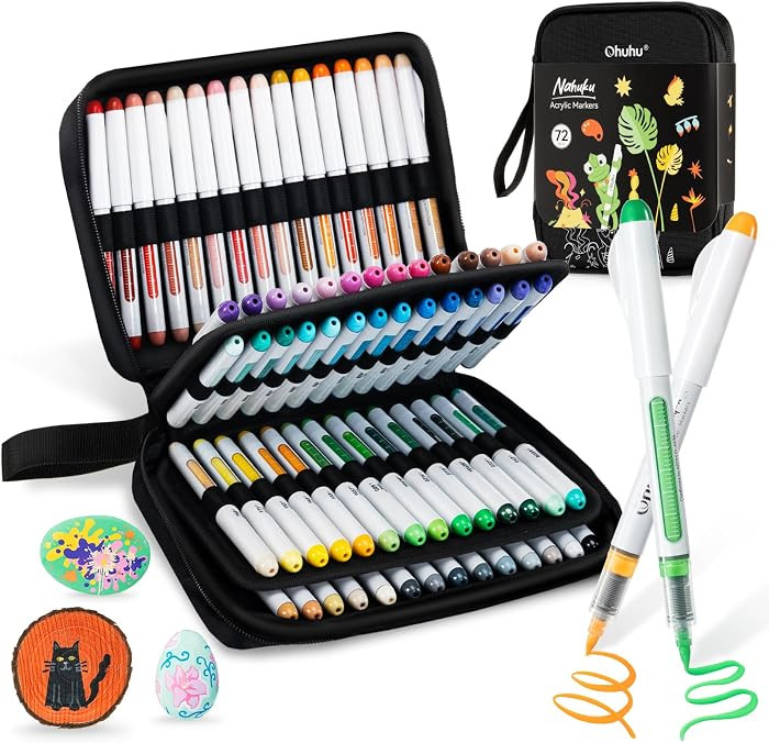 Ohuhu Acrylic Paint Markers Brush Tip: 72 Colors Automatic Ink Control Acrylic Markers High Opaci... | Amazon (US)