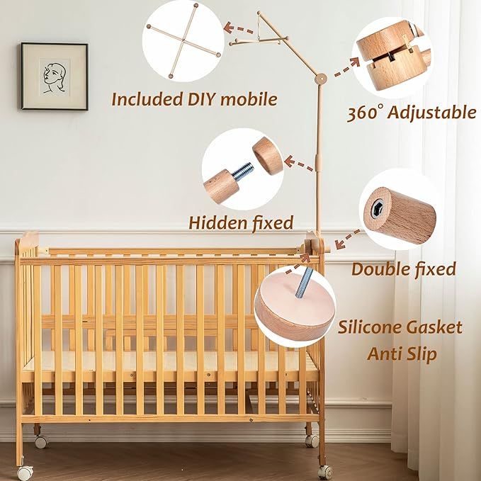 Lanttoe Wooden Crib Mobile Arm 33 Inches for Baby Nursery-Baby Mobile for Crib with Matching Nurs... | Amazon (US)