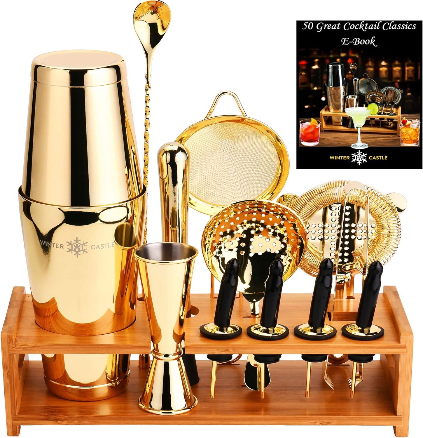Gold Pro Cocktail Shaker Set by WinterCastle-The 18 Piece Ultimate Bartender Kit: Boston Shaker, ... | Amazon (US)