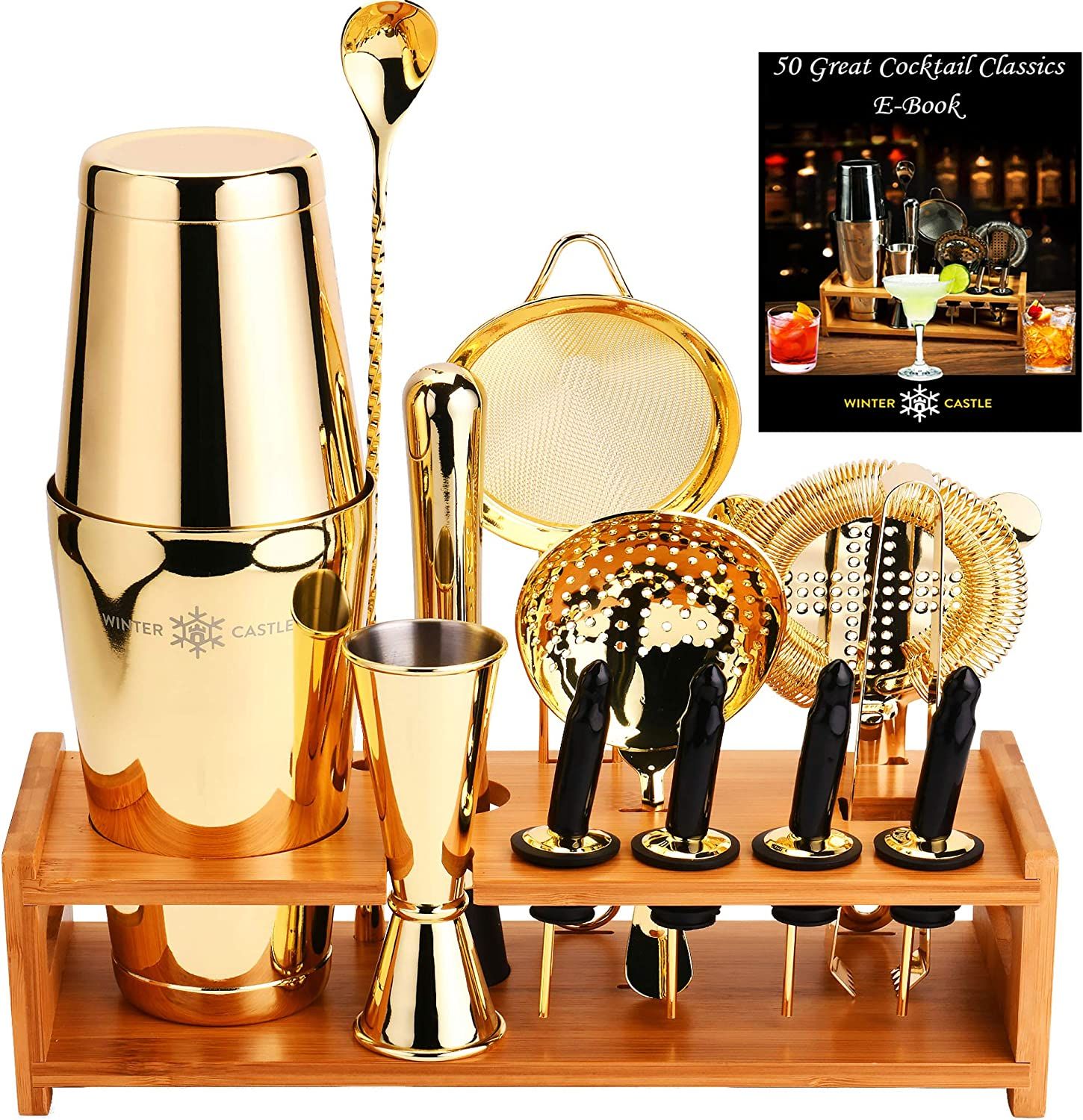 Gold Pro Cocktail Shaker Set by WinterCastle-The 18 Piece Ultimate Bartender Kit: Boston Shaker, ... | Amazon (US)