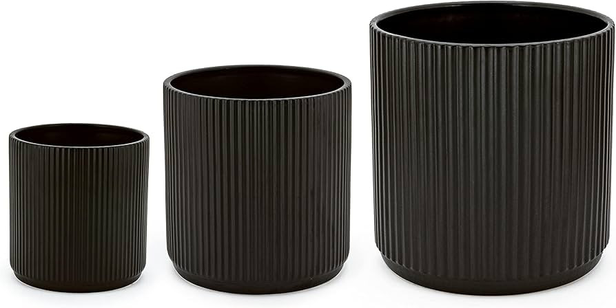Amazon Basics Fluted Ceramic Round Planters with Drainage Hole, Indoor Outdoor Flower Pots, Assor... | Amazon (US)