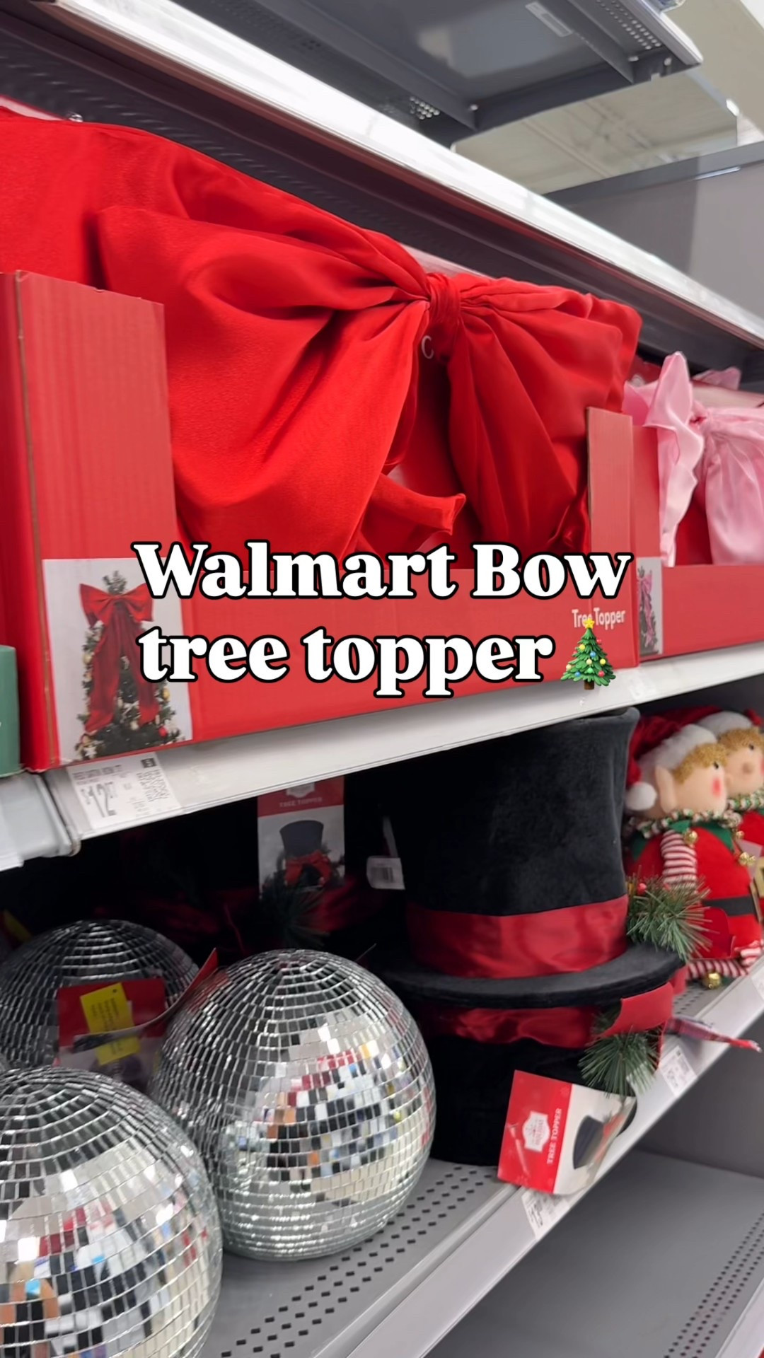 I found the sweetest tree toppers at Walmart! The giant bows are only $12.87 and available in two colors🎀