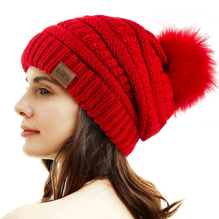 REDESS Women Winter Pom Pom Beanie Hat-Red | Walmart (US)